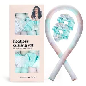 2 Pcs Blue And Pink Smudge Satin Heatless Hair Curling Rod Set for Sleep-In Styling | No Heat Damage | Tie-Dye Design Cheap Sale Enjoy