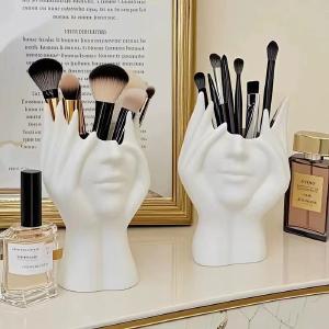 2 Pcs White Elegant Hand-Shaped Brush Holder  Creative Makeup Brush Organizer for Vanity and Desk(Makeup brush not included) Cheap Browse