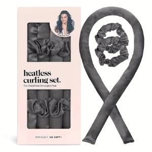 2 Pcs Black Satin Heatless Hair Curling Rod Set for Sleep-In Styling | No Heat Damage | Tie-Dye Design Outlet Visit