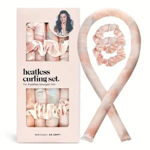 2 Pcs Light Orange Satin Heatless Hair Curling Rod Set for Sleep-In Styling | No Heat Damage | Tie-Dye Design Cheap Pice Wholesale