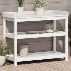 Pottebord med hyller hvit 108x45x86,5 cm heltre furu Buy Cheap 100% Guaranteed