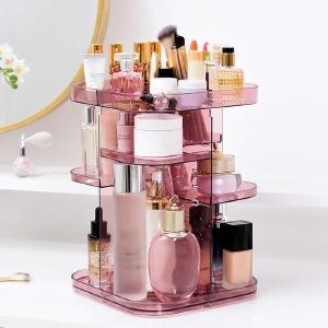 360 Rotating Makeup Organizer, Large Capacity, Adjustable Trays, Pink Looking For Sale Online