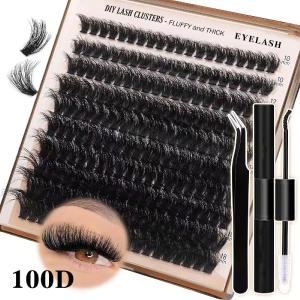 3 PCS DIY Lash Clusters Kit - 100D Fluffy & Thick False Eyelashes with Adhesive and Tools Cheap Cost