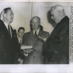 1957 Press Photo President Eisenhower William P. Rogers Attorney General Oath From China For Sale