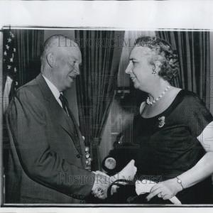 1956 Press Photo President Eisenhower and Bertha Adkins. Genuine For Sale