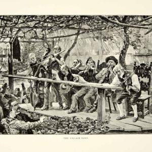 1895 Wood Engraving Wilhelm Zimmer Village Band Stand Violin Trumpet Dance Song Clearance Footlocker Pictures