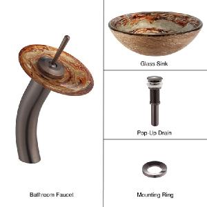 Ares Glass Vessel Sink with Single Handle Single Hole Waterfall Faucet Best Pices For Sale