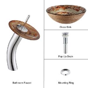 Ares Glass Vessel Sink with Single Handle Single Hole Waterfall Faucet Outlet Excellent