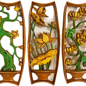 Chalkware Flower Wall Hangings Set of 4 Bonsai Tree Blossom Flowers Chalk Plaster Plaques Miller Studio 1979 by Miller Studio Sale 100% Guaranteed