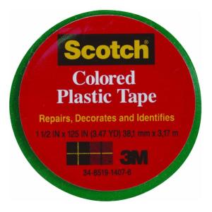 Scotch 191GRN Colored Plastic Tape, 1.5' x 125'', Green Clearance Pre Order