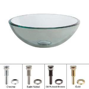 14" Glass Vessel Sink with Pop-Up Drain and Mounting Ring Sale Professional