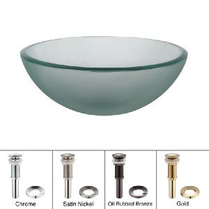 14" Glass Vessel Sink with Pop-Up Drain and Mounting Ring New For Sale