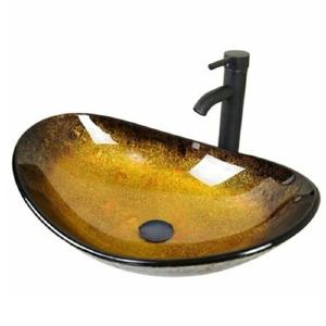 14'' Dark Brown/Yellow Glass Oval Vessel Bathroom Sink with Faucet Buy Cheap Wide Range Of
