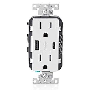 15 Amp Decora Type A and C USB Charger Tamper-Resistant Outlet, White Free Shipping Browse