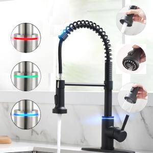 VIDEC KW-56R Smart Kitchen Faucet, 3 Modes Pull Down Sprayer, Smart LED For Water Temperature Control, Ceramic Valve, 360-Degree Rotation, 1 or 3 Hole Deck Plate. For Sale Online
