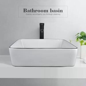 White Ceramic Rectangular Vessel Bathroom Sink with Faucet Original For Sale