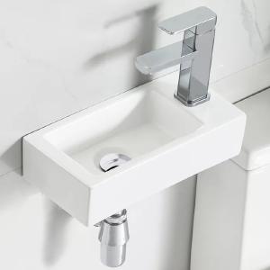 White Ceramic Handmade Rectangular Wall Mount Bathroom Sink Fashion Style For Sale