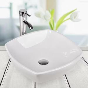 White Ceramic Square Vessel Sink with Chrome Faucet For Sale Top Quality