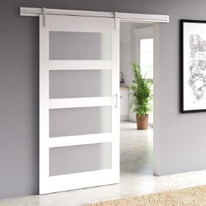 White Abhisekh Glass 42 Wood Barn Door with Installation Hardware Kit Exclusive Online