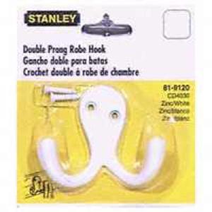 Stanley 81-9120 Double Prong Robe Hook, White With Mastercard