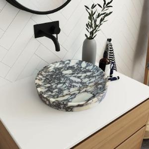 Calacatta Viola Marble Natural Stone Round Above Vanity Bathroom Sink Polished (D)15.5" (H)4.5" Limited Edition
