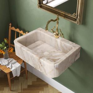 Calacatta Gold Marble Wall-mount Bathroom Vanity Sink Fluted (W)18" (L)30" (H)8" Cheap Fashionable