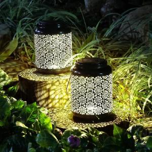 6.7" Solar Powered Integrated LED Outdoor Lantern, (Set of 2) Authentic For Sale