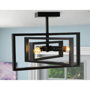 Geometric 3-Light Rectangular Frame Interleaved Design Ceiling Lamp - Black Clearance Wiki