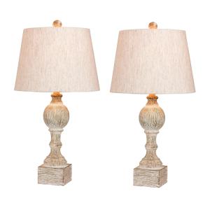 Distressed, Sculpted Column Resin Table Lamps in a Cottage Antique White Finish (Set of 2) Cheap View