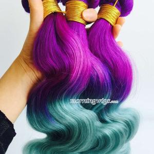 12 inches body wave purple-green hair bundles Free Shipping Fashion Style