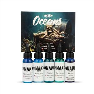 DYNAMIC COLOR CO. Oceans Tattoo Ink Color Set, 1oz Bottles Include Electric Blue, Sky Blue, Teal, Turquoise and Blue Discount Pay With Paypal