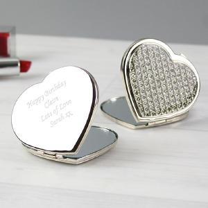 Personalised Diamante Heart Compact Mirror Cheap Low Pice