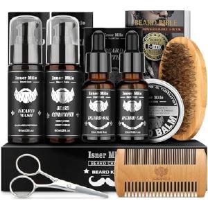 Beard Grooming Kit, Beard Oil and Balm, Beard Wash & Conditioner, Beard Brush Comb Scissors Gifts Set for Men, Valentines Day Gifts for Him, Mens Birthday Gifts for Dad, Christmas Stocking Stuffers The Cheapest