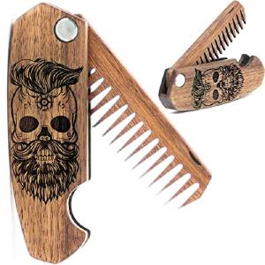 Beard Comb Gifts for Him Wooden Comb for Men Folding Pocket Comb for Moustache Beard Hair Walnut Combs Husband with the Engraving (Fear The Beard) (Model SK) Outlet Good Selling