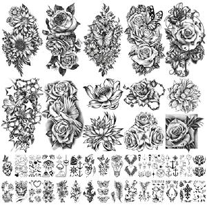 40 sheets Waterproof Temporary Tattoos Flowers Rose Butterfly Fake Tattoo Mix Style Lasting Body Art Tattoo Stickers for Women or Girls Amazon Footaction