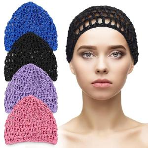 4 Pcs Hair Nets for Sleeping - Crochet Hair Net Cap for Wrapping Hair Snoods for Women Hair Nets for Women Sleeping Hair Wrap Net for Silk Press Mesh Hair Net for Sleeping - Crochet Net Cap for Hair Buy Cheap For Nice