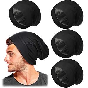 4 Pcs Satin Lined Sleep Bonnet Silk Sleep Cap Slouchy Beanie Hat Night Sleeping Head Wrap for Women Men Curly Hair(Black) Cheap Best Store To Get