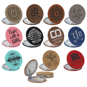 2 1/2" Laserable Leatherette Compact Mirror Clearance Free Shipping