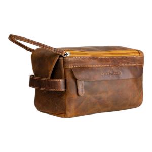 'Darwin' Leather Travel Wash Bag - Camel Looking For Online