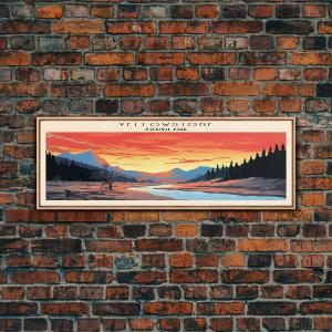 Yellowstone National Park Panoramic Wyoming Travel Art, National Park Print, Minimalist Travel Art, Subdued Watercolor Painting Panoramic Cheapest Pice For Sale