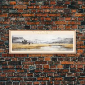 Yellowstone National Park Panoramic Wyoming Travel Art, National Park Print, Minimalist Travel Art, Subdued Watercolor Painting Panoramic Finishline Online