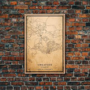 Singapore map print poster or framed canvas, Singapore map print poster canvas, Singapore city map print poster canvas, Vintage Travel Art Discount Fashionable
