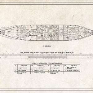Blueprint Third Deck, Schedule of Rooms & Features of Vessel - USS Gage, James River Reserve Fleet, Newport News, Newport News, VA Discount Popular