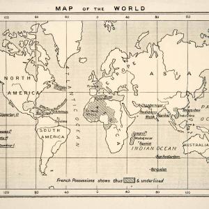 1909 Lithograph Antique World Map French Territories Rule Cartography XEJ8 Free Shipping 2025 New