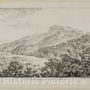 Art Print : View Taken in the Region of Subiaco, from Views of Italy, Constant Bourgeois, c 1813, Vintage Wall Decor : Cheap Wiki