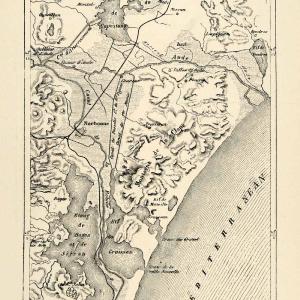 1882 Relief Line-block Map France Map Delta Aude Mediterranean Sea River XGS6 Deals