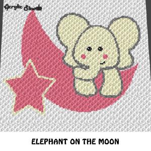 Baby Elephant on the Moon and Star crochet graphgan blanket pattern; c2c, cross stitch graph; pdf download; instant download 2025 Cheap Online