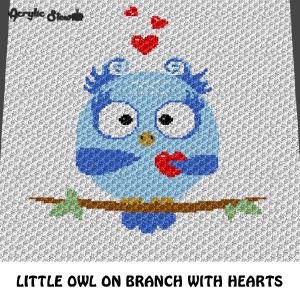 Baby Owl Sitting On Branch with Hearts crochet graphgan blanket pattern; c2c, cross stitch graph; instant download Cheap Sale Perfect