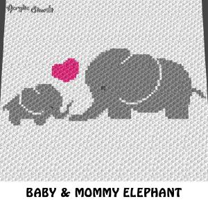 Baby Elephant and Mommy Heart crochet graphgan blanket pattern; c2c; single crochet; cross stitch; graph; pdf download; instant download Tumblr Online
