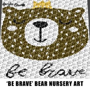 Be Brave Bear Face With Crown Baby Animals Woodland Creatures Quote Typography crochet graphgan blanket pattern; graphgan pattern, c2c; single crochet; cross stitch; graph; pdf download; instant downl Very Cheap Cheap Online
